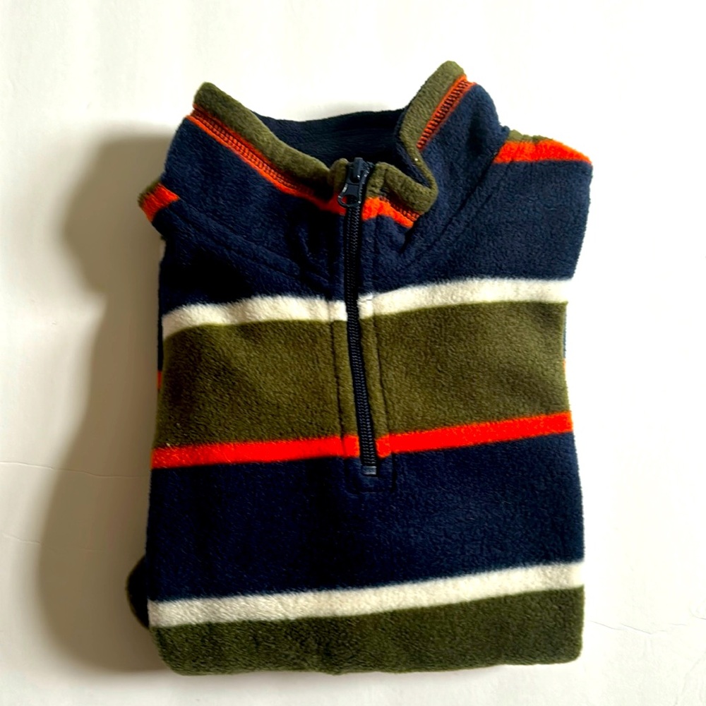 Navy Khaki and Orange Striped Fleece! Like new
